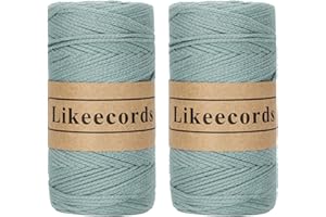Likeecords 2 Skeins of 100% Cotton Crochet Bag Cord 2mm x 170m Macrame Cord 2mm Crochet Thread Macrame Rope Gift for Knitter (Grayish Blue)