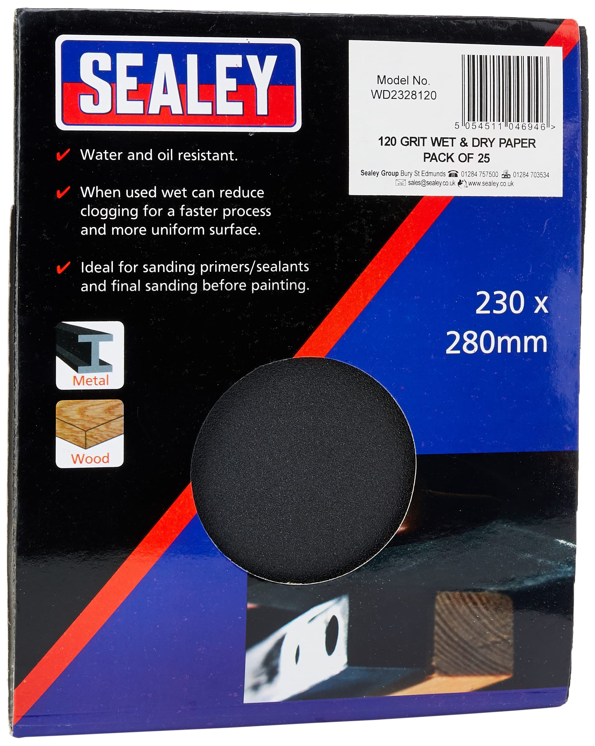 Sealey WD2328120 Wet & Dry Paper 230 x 280mm 120Grit Pack of 25