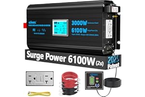 3000 Watt Power Inverter Pure Sine Wave with 6100Watt Surge for 2S 12V DC to 120V AC Converter,UL Listed GFCI outlets, Lithium Battery Compatible for RVs,Off-Grid Solar Power Inverter by GIANDEL