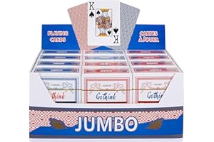 GOTHINK Playing Cards Jumbo Index, 12 Pack - Red & Blue Decks of Cards, Large Print Poker Size Playing Cards for Texas Hold'em, Blackjack, Euchre Cards Games