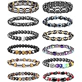 THUNARAZ 12Pcs Hematite Magnetic Bracelet Set for Men Women Tiger Eye Stone Bracelet Stree Relief Gift