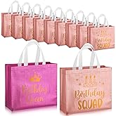 Clysee 10 Pack Reusable Birthday Squad Birthday Queen Gift Bag with Handle Large Tote Bag for Women(Pink, Fuchsia)