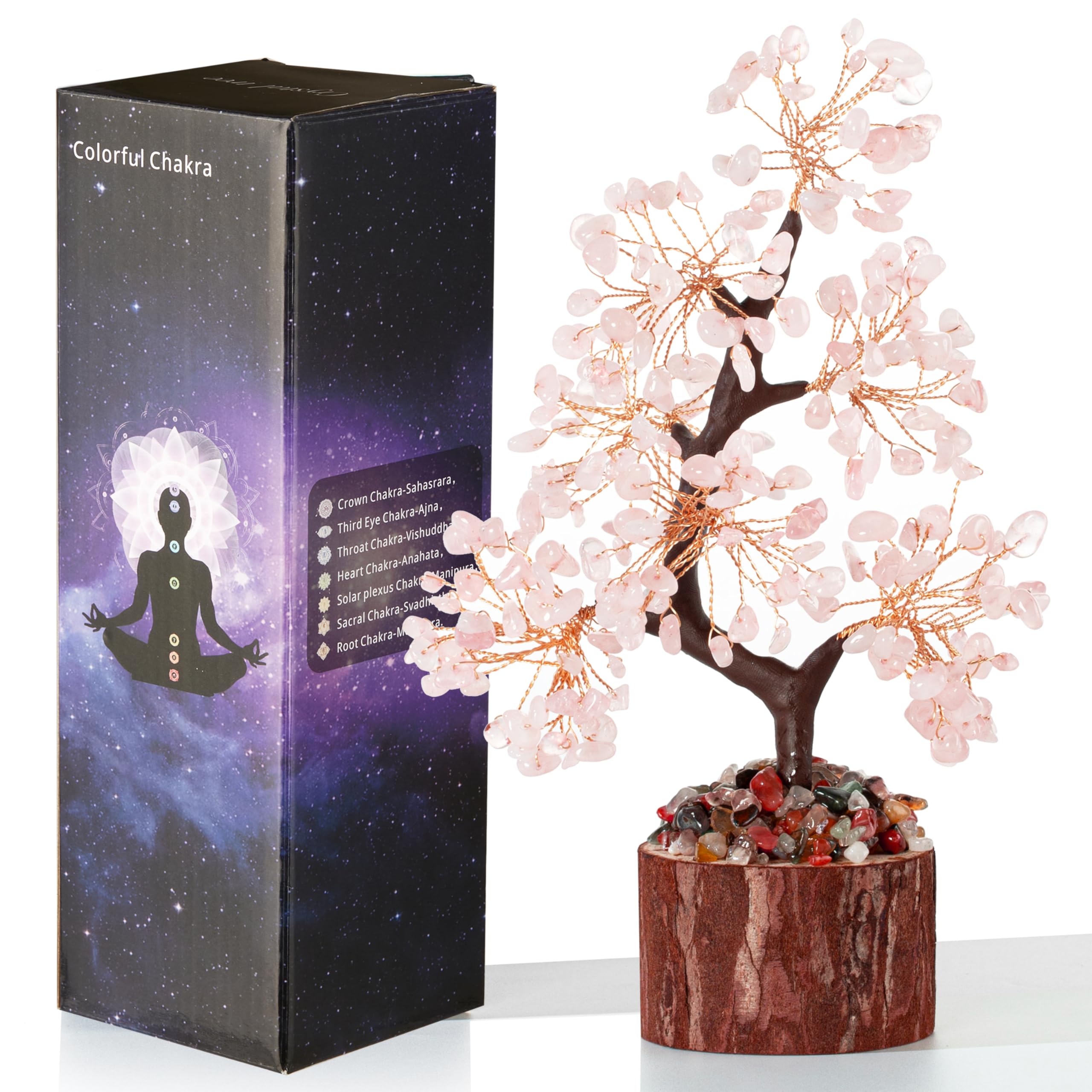 GUJOXILA Rose Quartz Crystal Tree of Life Healing Crystals Gift for Women Rose Quartz Crystals Feng Shui Money Tree Ornament Pink Spiritual Meditation Reiki Gifts Office Desk Home Decor