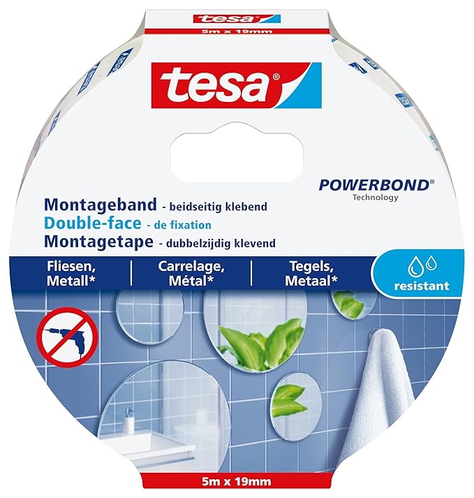 tesa Montageband für Fliesen und Metall (ideal geeignet als Spiegelklebeband)
