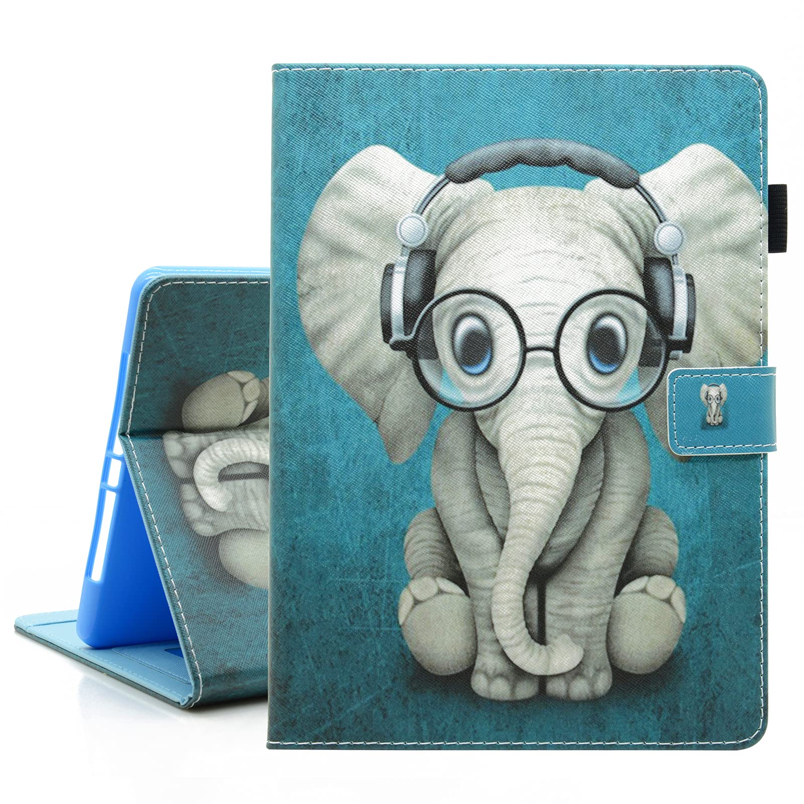 BYCeKe Compatible for iPad 6th/ 5th Generation Case 2018/2017, iPad Air 2 / iPad Air 1 Cover, Premium PU Leather Shell Stand Smart Flip Cover with Auto Wake/Sleep for iPad 9.7 inch Case, Elephant