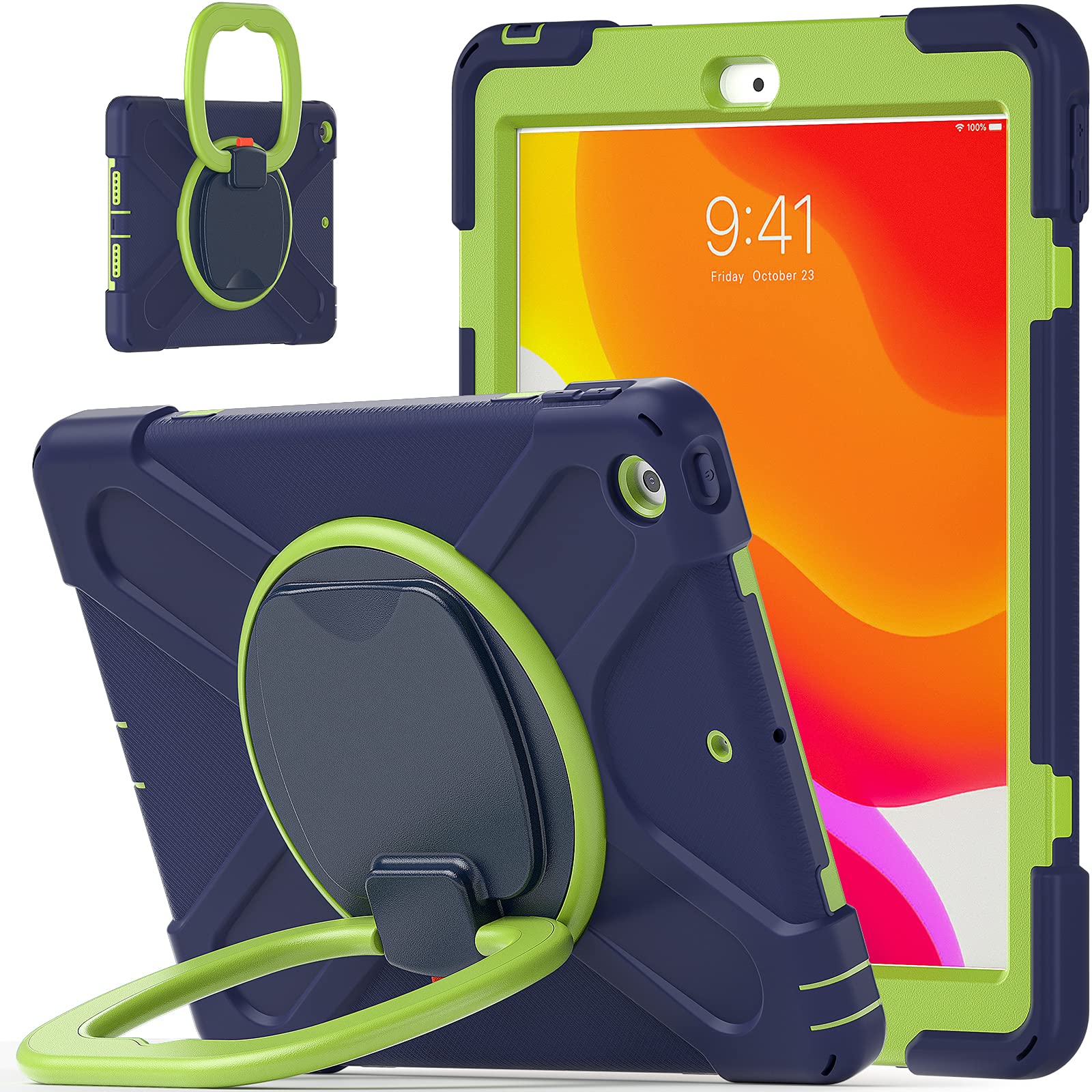 Bspring Case Compatible with iPad 8th Generation/iPad 10.2 2020 2019/ iPad 7th Generation - Heavy Duty Shockproof Rugged Case High Impact Full Body Protective Case，Blue+green