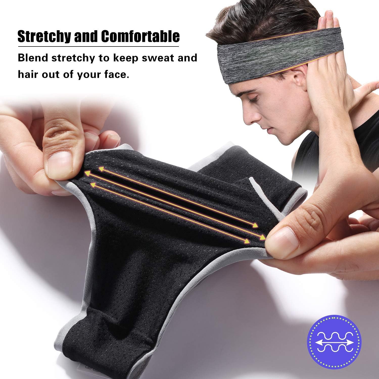 Braylin Men's Headbands, 3 Pack Sweat Workout Headbands for Men, Sport Cooling Headbands for Running Crossfit Fitness Yoga Cycling Hiking, Elastic Sweat Wicking Non Slip : Clothing
