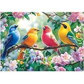 100 Piece Puzzles for Adults Senior Kids Ages 5-8 - Birds and Flowers | Large Piece Jigsaw Puzzles, Random Die Cut, No 2 Pieces Alike, Birds on Branches 15" x 11"