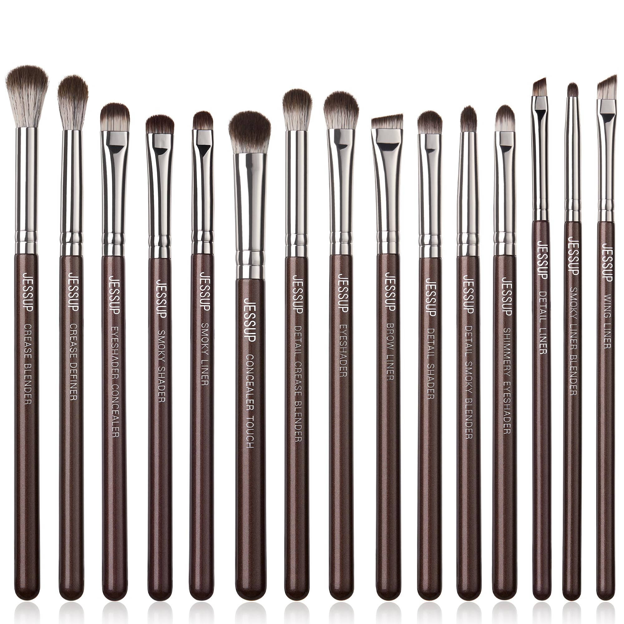 Jessup Eye Makeup Brushes Set Professional 15pcs Brown Eyeshadow Eyebrow Concealer Eyeliner Blending Brush for Makeup Premium Synthetic Eye Make Up Brushes Set, T499