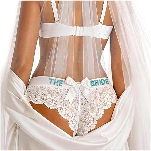 SHAMTEM Womens Lace Panties Bow Sexy Underwear for Women with Gold Letters Cute Bridal Lingerie Gifts