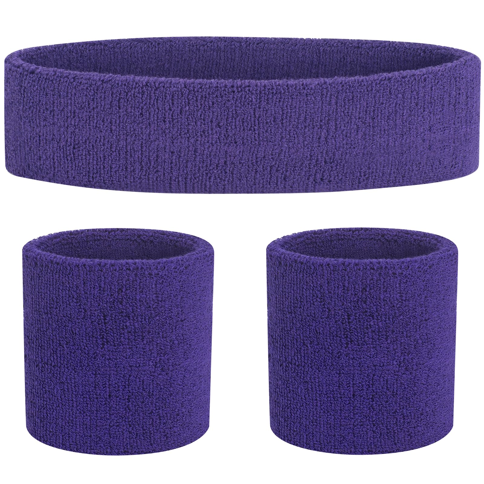 FACATH Sweatband Set Blue Sports Headband Wristband Set Sweatbands Terry Cloth Wristband Athletic Exercise Basketball Wrist Band Headbands Moisture Wicking Sweat Absorbing Cotton Stripped Sweat Band