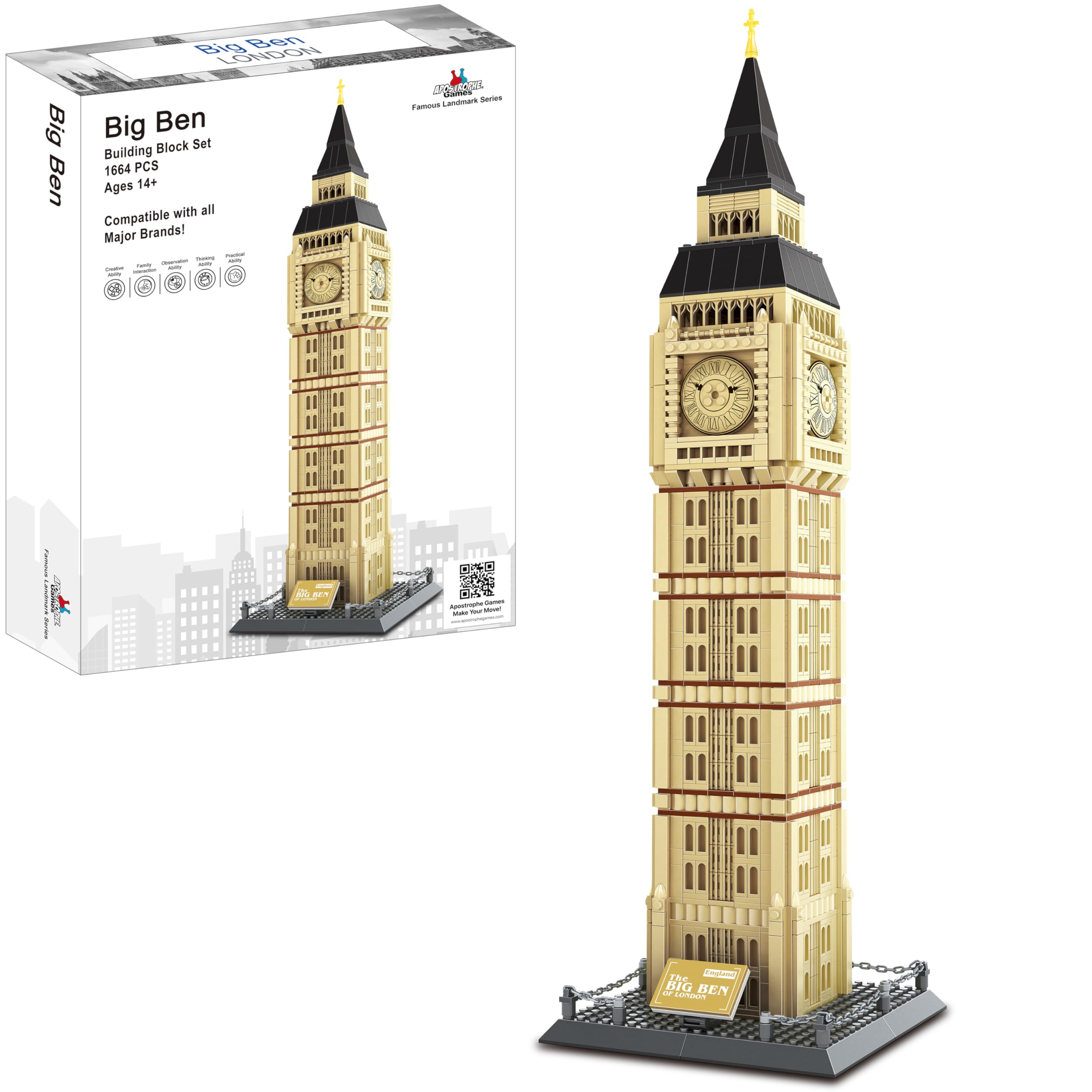 APOSTROPHE Games Big Ben Building Block Set (1,664 Pieces) London's Big Ben Clock Tower Famous Landmark Series Model for Kids and Adults โ image 1