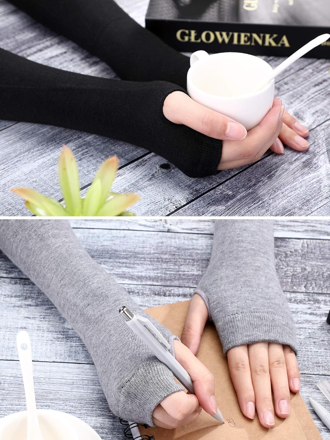 Bememo 4 Pairs Punk Gothic Long Fingerless Gloves Halloween Knitted Arm Warmer Elbow Length Gloves Thumb Hole Gloves (Black, Light Grey) at  Women’s Clothing store