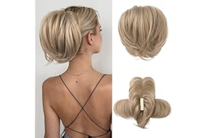 HOOJIH Ponytail Extension, Claw Clip in Straight Messy Hair Bun 9 Inch Short Ponytail Extension with Bendable Metal Wire Hair Pieces for Women Fake Hair Bun DIY Styles - Medium Golden Blonde
