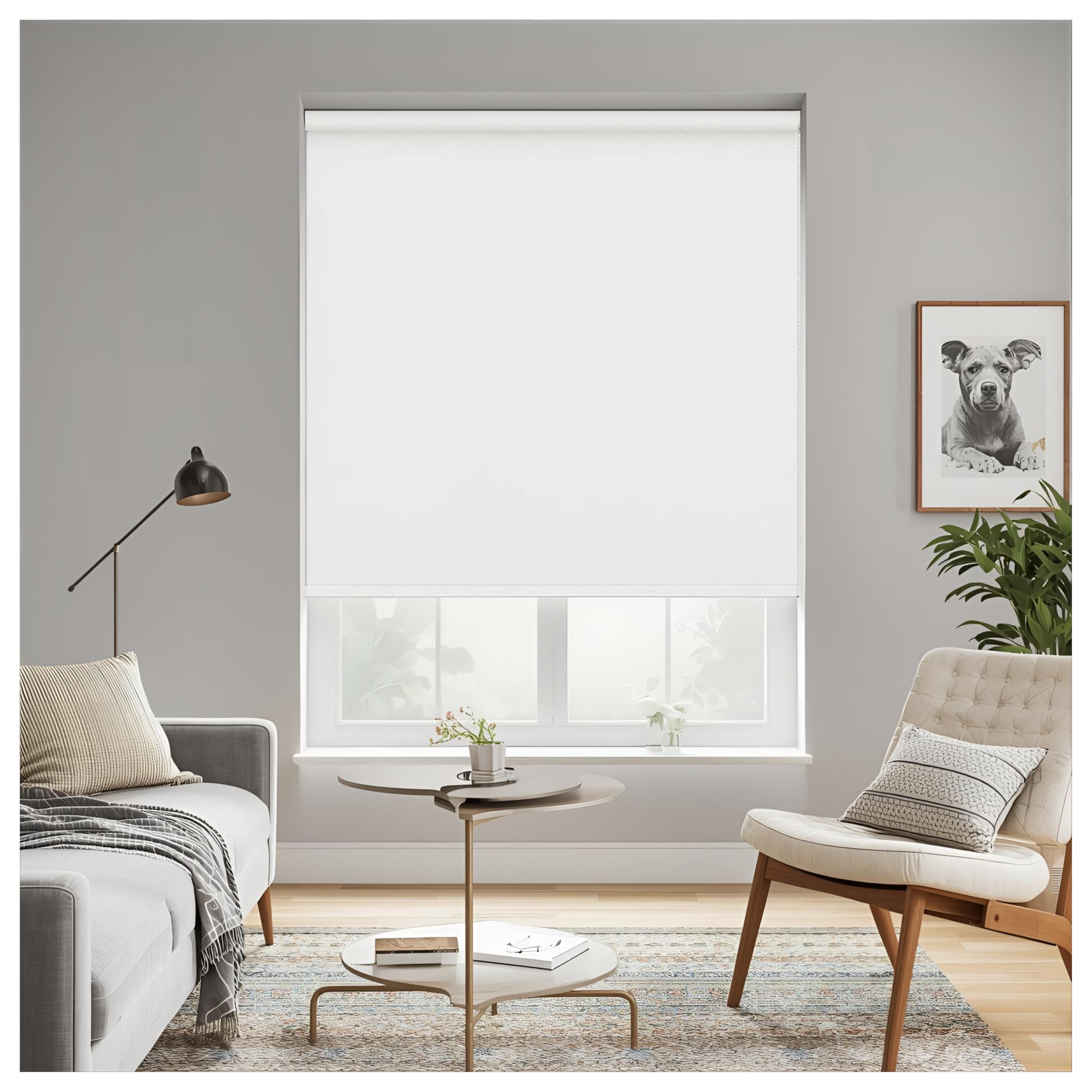 Thermal Insulated Blackout Fabric Roller Blinds, Easy Fit Room Darkening Shades Fittings Included Cream (Width 120cm x Length 165cm, Blackout, Cream) (BK004) — image 1