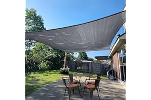 Sun Shade Sail, 10'x13' Grey Rectangle Outdoor Awning Shade Cover 185GSM HDPE UV Block for Patio Shading