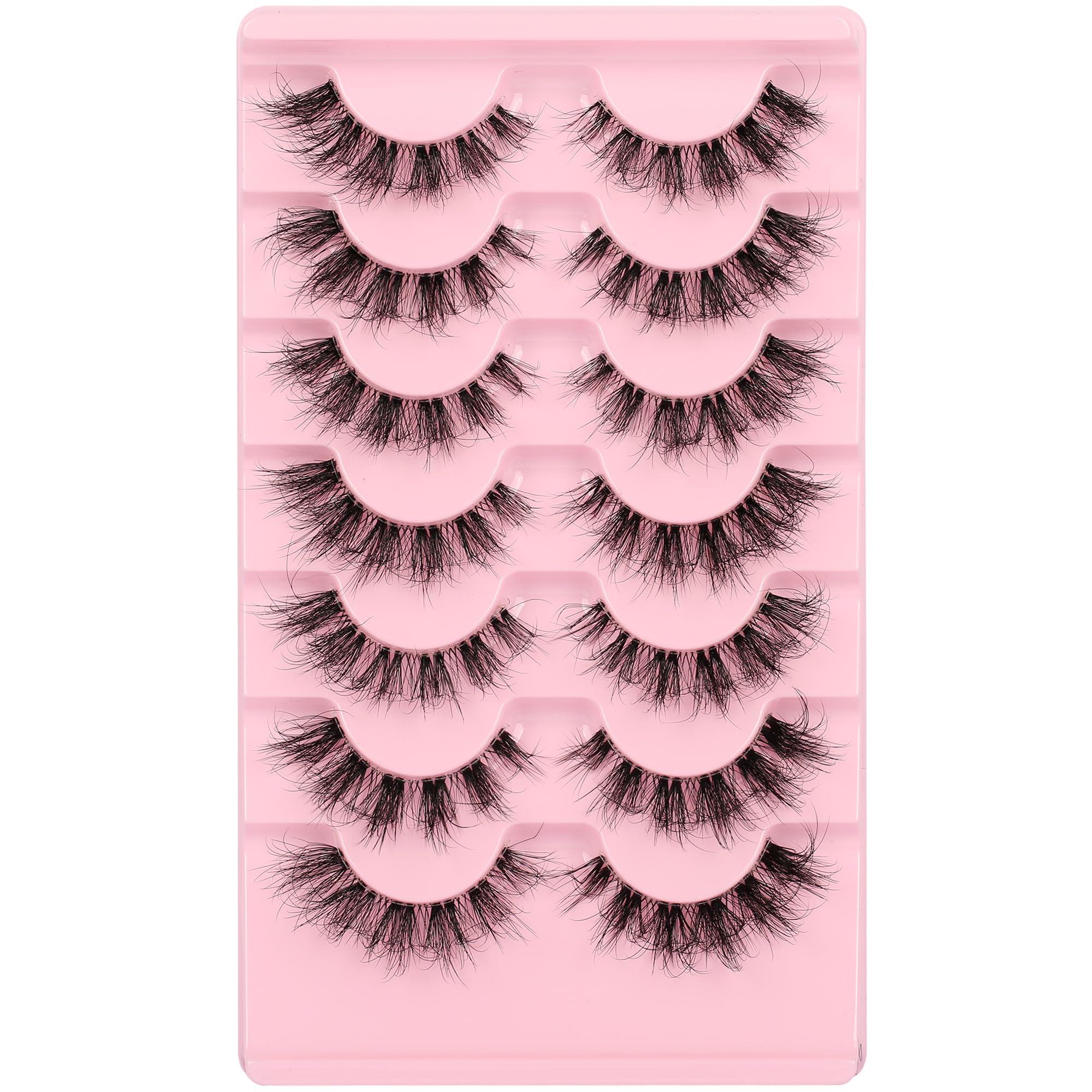 Himirell False Eyelashes Natural Look Lashes 6D Volume Clear Band Cat Eye Lashes Fluffy Wispy Fake Eyelashes Faux Mink C Curl Lashes 7 Pairs Pack
