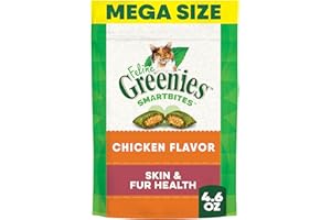 Greenies Feline Smartbites Skin & Fur Crunchy and Soft Cat Treats, Chicken Flavor, 4.6 oz. Pack