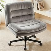 COMHOMA Criss Cross Office Chair Armless Vanity Chair with Comfy Seat | Soft Velvet Fabric, Cross-Legged, Comfortable Wide Seat, 3-zone Mid-back Support, Height Adjustable, Bedroom Student Adults