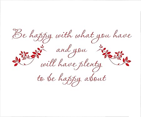 Etre Heureux Avec Ce Que Vous Avez Anglais Citation Sticker Mural En Vinyle Vinyle Rouge 580mm W X 2mm H Amazon Fr Cuisine Maison