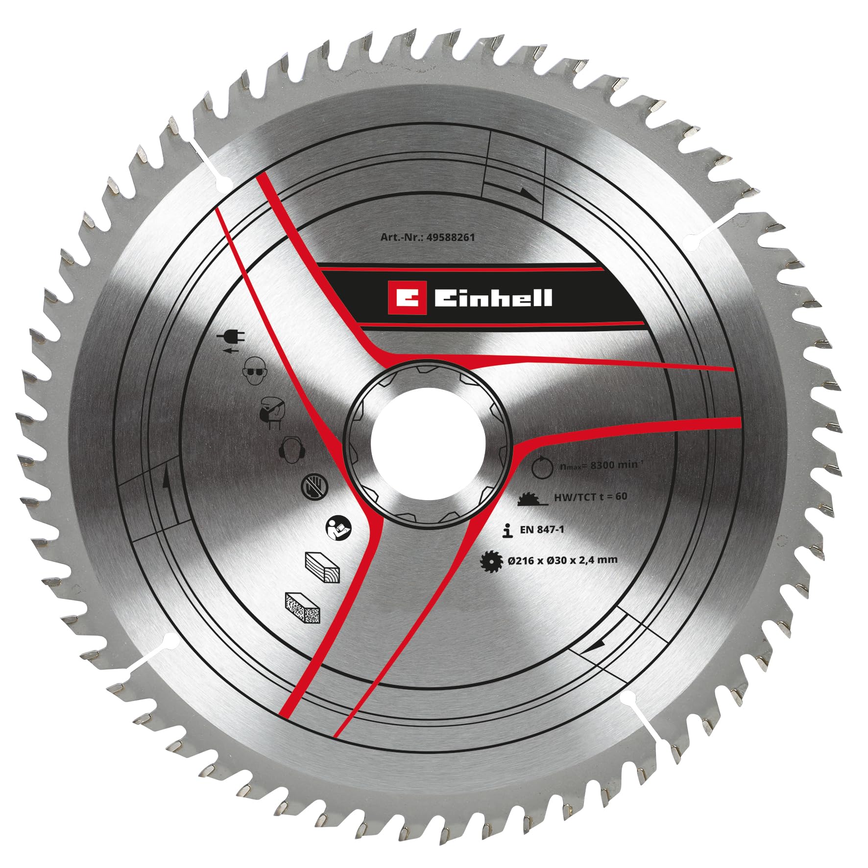 Original Einhell Circular Saw Blade 216 x 30 mm (Saw Accessories, Diameter 216 mm, Intake 30 mm, 60 Teeth, Cutting Width 2.4 mm, for Pull Cap Mitre Saws and Mitre Saws)