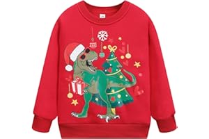 RETSUGO Toddler Boys Christmas Sweatshirts Kids Ugly Sweaters Reindeer Long Sleeve Xmas Fleece Pullover Tops Trucks Shirts