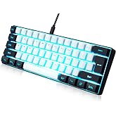 abucow 60% Percent Gaming Keyboard Minimalist Portable Wired Ultra-Compact Mini Imitation 61 Keys RGB Backlit Keyboard (White-Black)