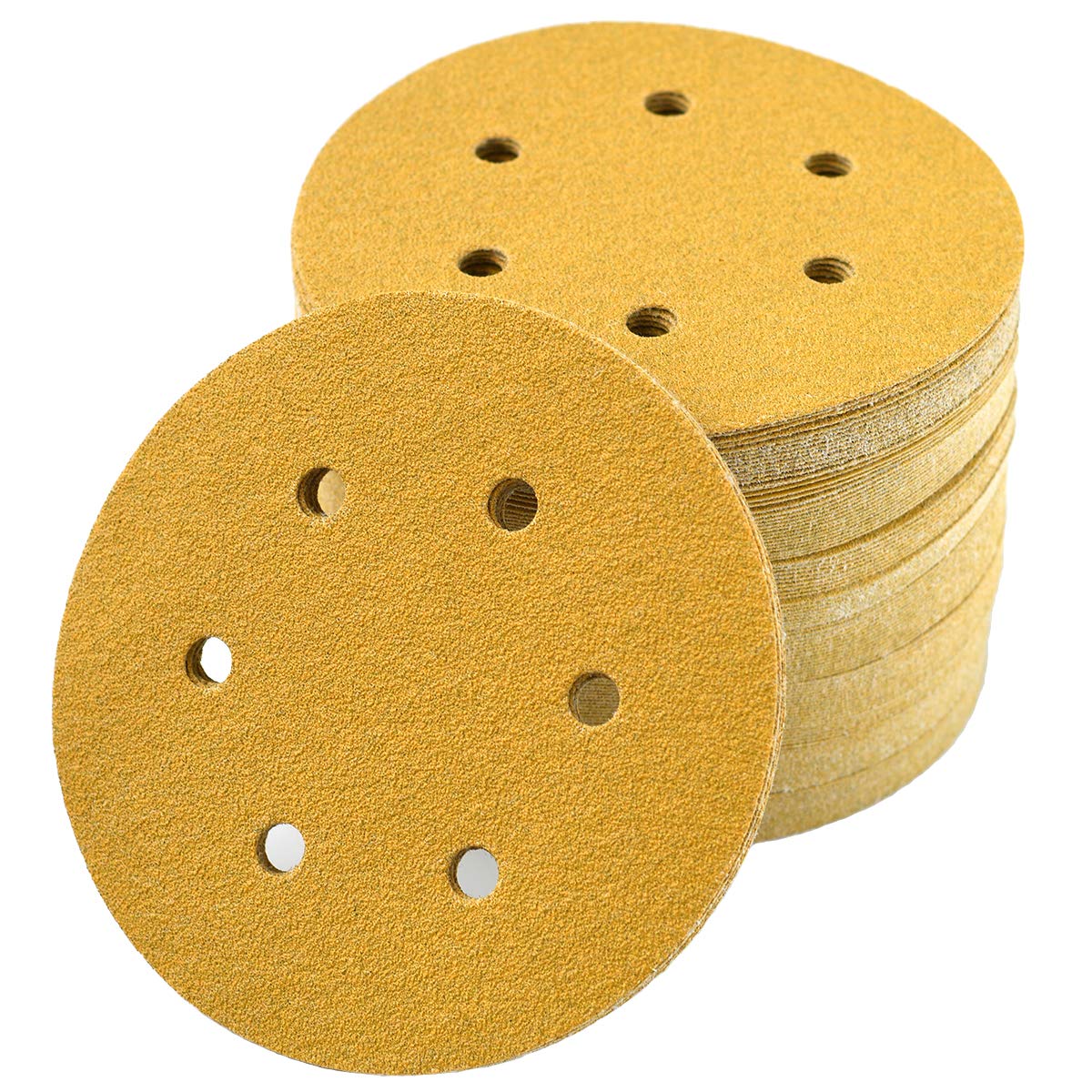 Photo 1 of Aiyard 6-Inch 6-Hole Hook and Loop Sanding Discs 80-Grit, Random Orbital Sandpaper for Automotive and Woodworking, 100-Pack