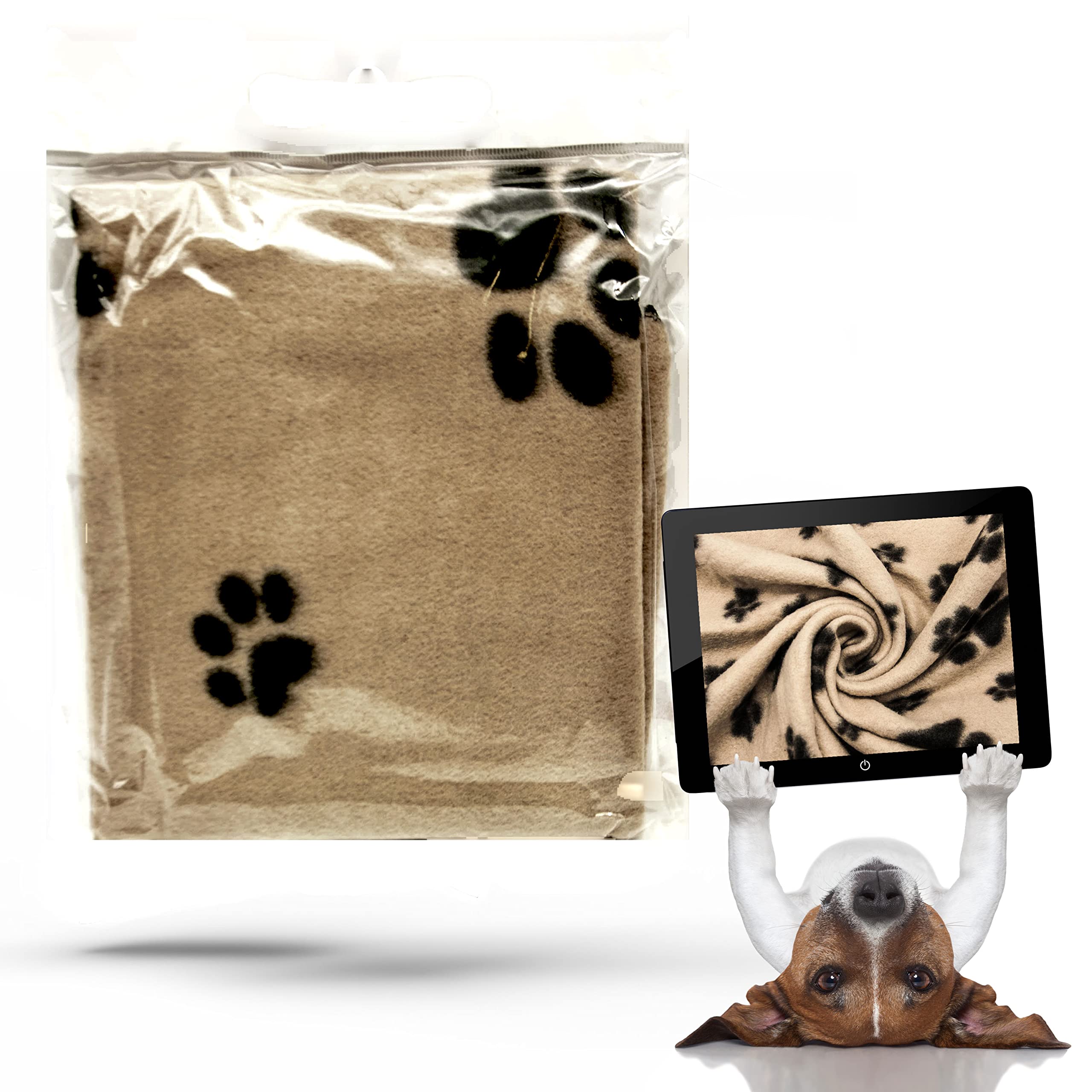 Petopedia Soft Warm Dog Fleece Animal Pet Blankets with Paw Prints – Cat, Puppy & Dog Blankets Washable Bed Travel (Beige, 70cm X 73cm (Pack of 1))