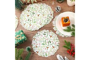 Paper Doilies 100 Pack 8 Inch Christmas Floral Lace Doilies Paper Decorative Disposable Round Placemats Bulk for Cake Dessert