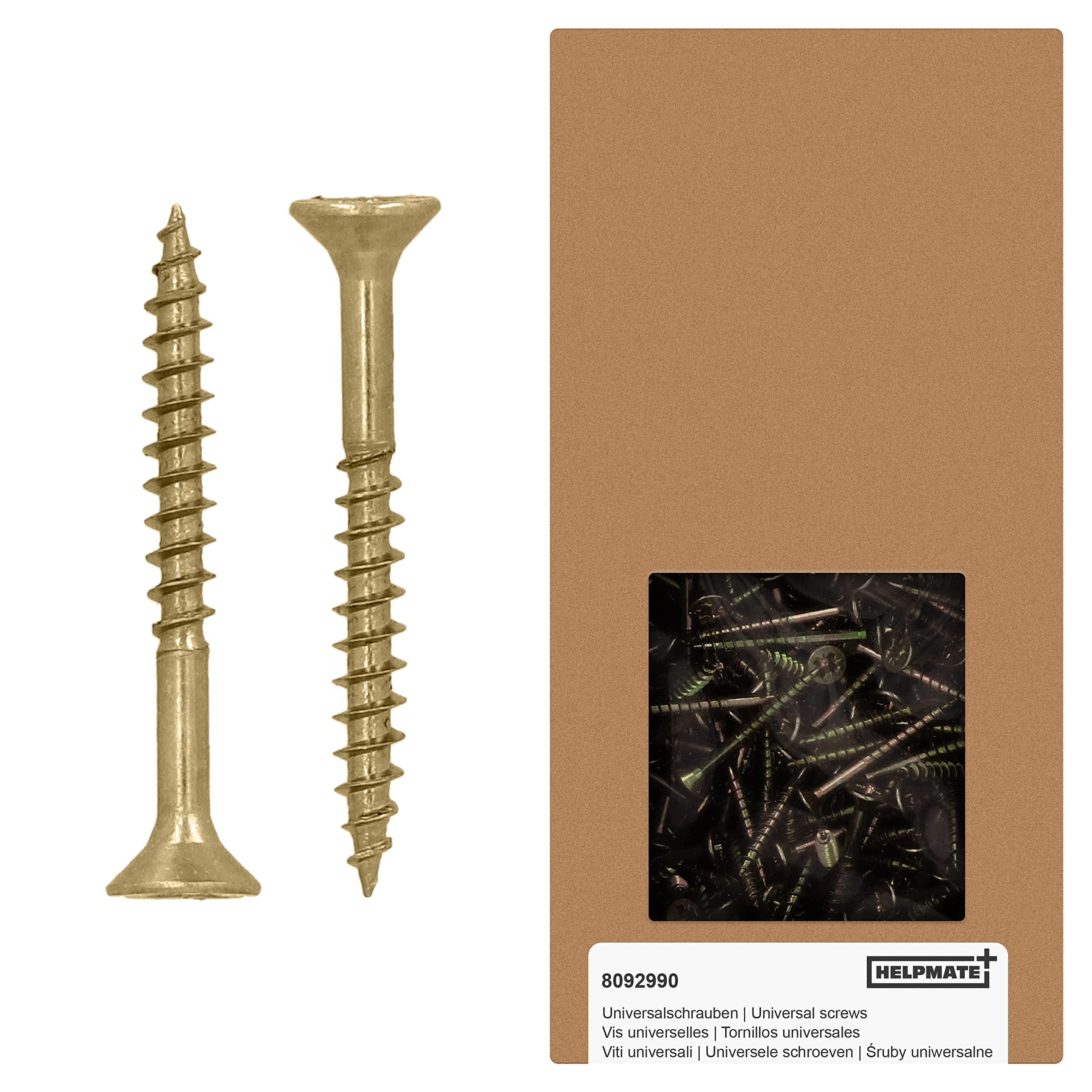 HELPMATE - Universal screws, countersunk head, 4.0x35, yellow passivated - 500 pieces Wood screws with PZ 2 drive and partial thread - Chipboard screws for indoor use and protected outdoor areas