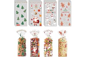 Riccioofy Christmas Treat Bags - 120 PCS Cellophane Candy Bags | CHRISTMAS Bags for Gifts | Xmas Party Favors for Kids | Small Christmas Gift Bags Baskets Decorations