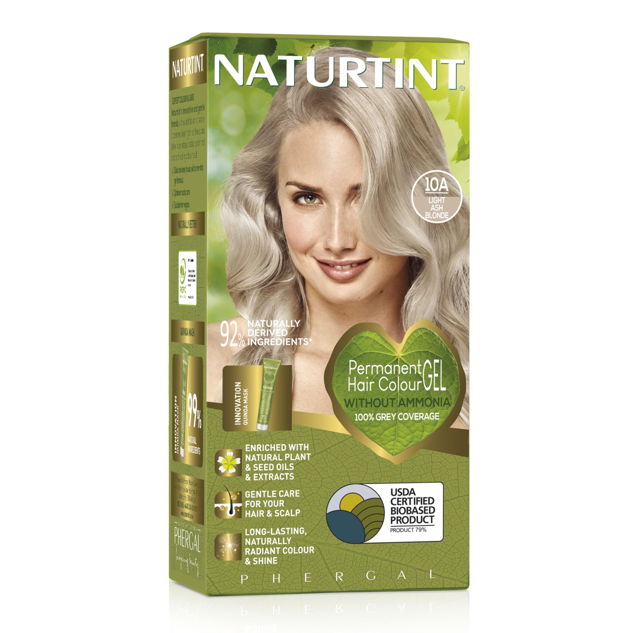 Naturtint Permanent Hair Colour Gel 10A Light Ash Blonde, Plant Enriched, Biobased, Ammonia Free, Long Lasting Grey Coverage and Radiant Colour, Nourishment and Protection