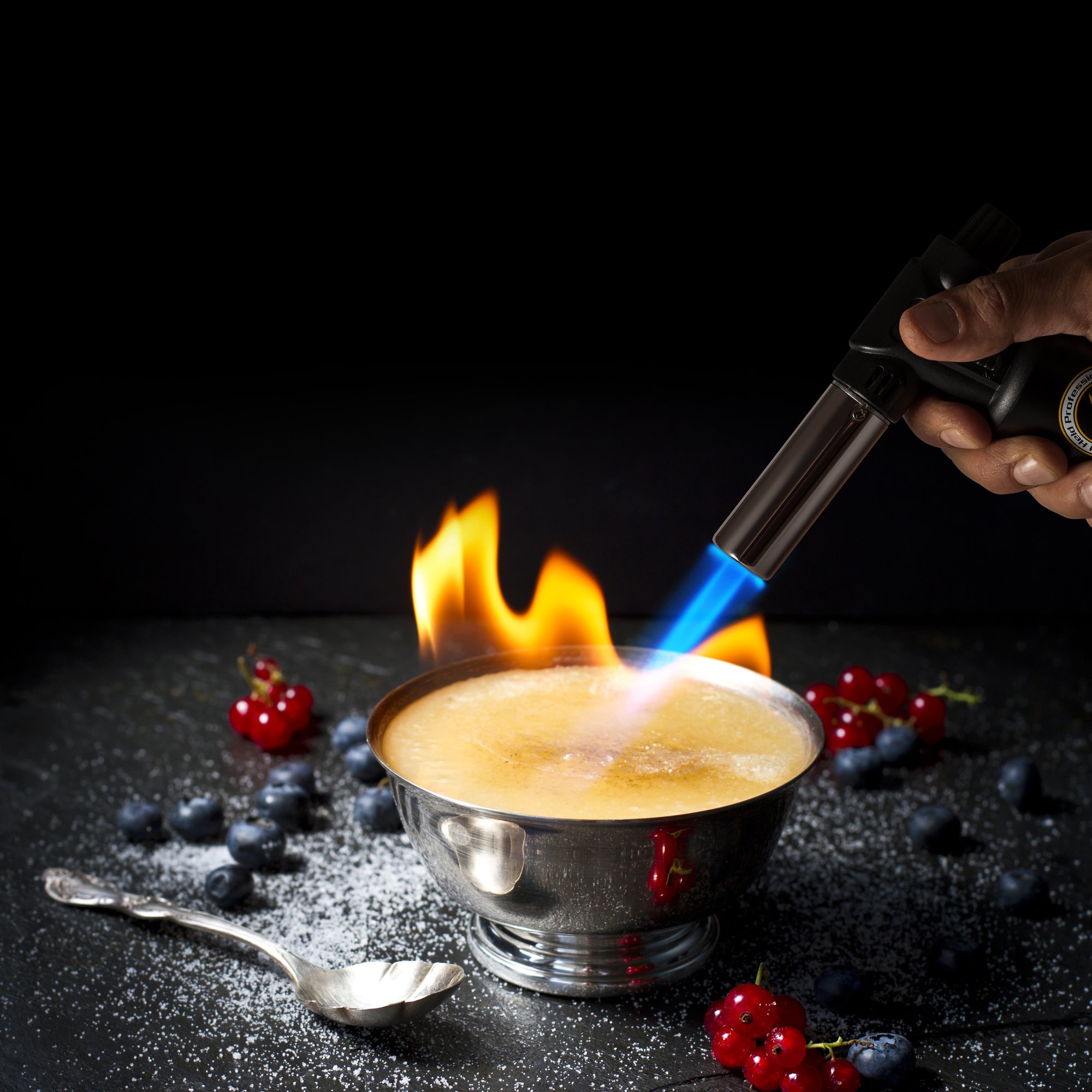 Kitchen {Culinary} Torch | Cooking Torch For Creme Brulee | Butane Blow Torch For Home & Pro Chefs | Safety Lock & Adjustable Flame | Free Bonus: Stand & 2 Recipe E-Books | By XPERTS FLAME. (BLACK)