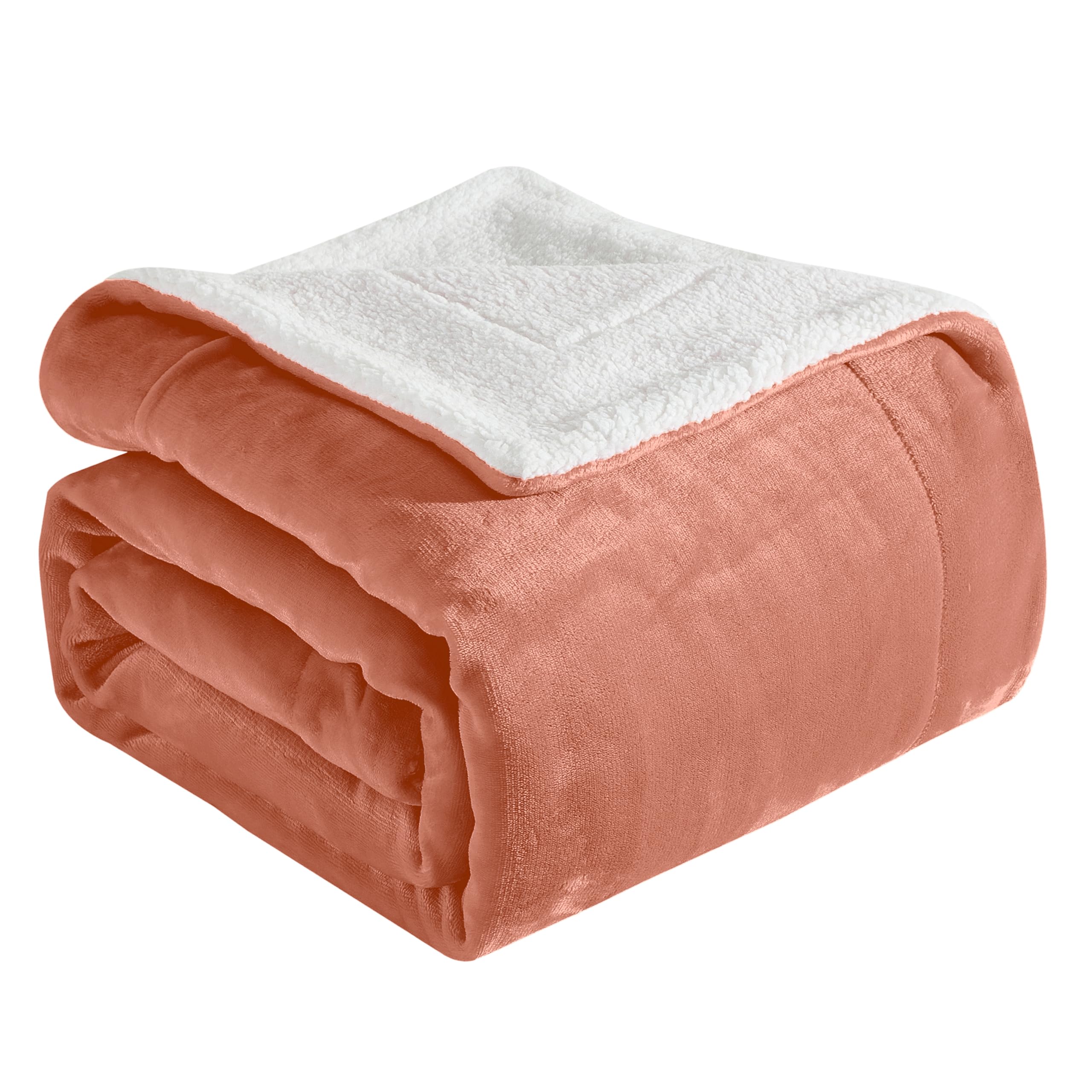 Elegant Comfort Ultra Soft Reversible Flannel Sherpa Blanket - Cozy Silky Fleece Throw for Couch, Bed - Plush Fuzzy Warm Winter Blanket for Gift, Twin, Coral Image Elegant Comfort Ultra Soft Reversible Flannel Sherpa Blanket - Cozy Silky Fleece Throw for Couch, Bed - Plush Fuzzy Warm Winter Blanket for Gift, Twin, Coral Image
