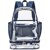 mygreen Clear Backpack with Bottom Compartment for Lunch Box or Shoes, 2-in-1 Design for School, Sports, Work, Stadium, Security, Travel, College Dark Blue