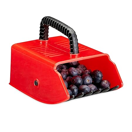 Relaxdays Beerenpflücker, Erntehelfer, Kunststoff, für Heidelbeeren, Johannisbeeren, Blaubeeren, Beerenkamm, rot/schwarz