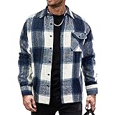 JEMLDL Mens Flannel Shirts Jackets Casual Shackets Button Down Long Sleeve Plaid Shirt Lightweight Jackets with Pockets