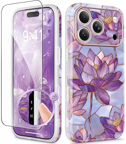 Goodon For IPhone 16 Pro Max Case With Privacy Screen Protector, Compatible With Magsafe, Shockproof Translucent Matte Cover - Cute Floral Design Phone Case For Women And Girls - Pink Flower Garden