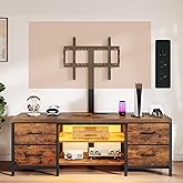 Homiflex LED TV Stand for Living Room, with Mount, Power Outlet and Fabric Drawers, Entertainment Center w/Height Adjustable TV Mount for 26''-63'' TVs, Industrial Media Console w/Open Storage Shelves