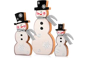 Suzile 3 Pcs Christmas Snowman Tabletop Decor Winter Wooden Table Decorations Rustic Snowman Table Centerpieces Farmhouse Winter Block Sign for Home Fireplace Mantel Holiday Party