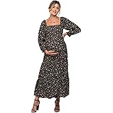 PinkBlush Floral Smocked Long Sleeve Maternity Maxi Dress