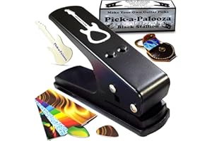 Pick-a-Palooza DIY Guitar Pick Punch Gift Pack - Premium Pick-Maker with Leather Key Chain Holder, 4 Strips and a File - Black