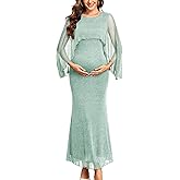 AISWI Maternity Sparkly Cape Mesh Dress Maxi Mermaid Bodycon Pregnancy Dresses Wedding Guest Baby Shower Formal Dress