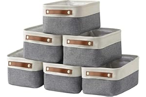 HNZIGE Small Storage Baskets for Organizing(6 Pack) Fabric Baskets for Shelves, Closets, Laundry, Nursery, Decorative Baskets for Gifts Empty (White&Gray, 11.8" x 7.8" x 5.1")