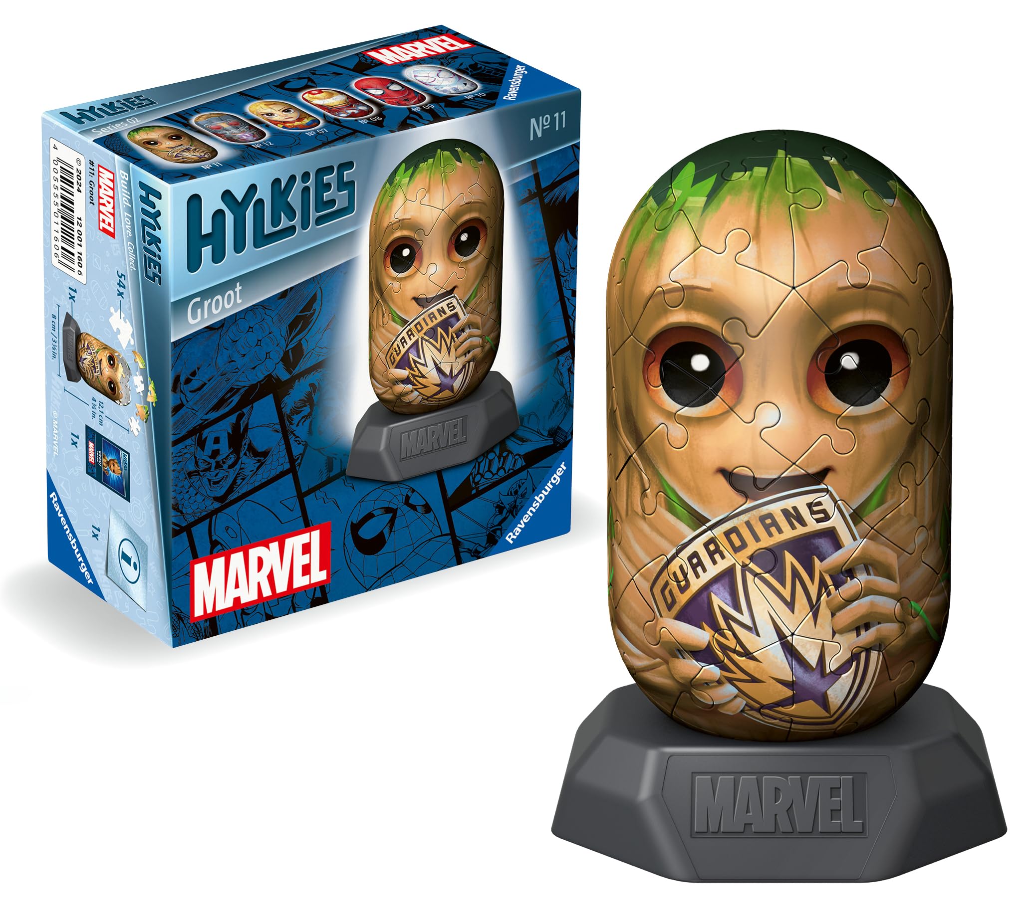 Ravensburger Marvel Hylkies Figures Groot - Collectable Toys and Gifts for Kids and Adults Age 6 Years Up - 3D Jigsaw Puzzles - Guardians of The Galaxy