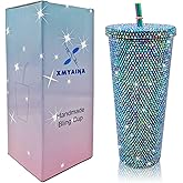 XMYAINA 26oz Bling Cup Diamond Studded Tumbler Glitter Water Bottle with Lid and Straws Stainless Steel Vacuum Insulated Coffee Ice Cup Gift for Women (Aurora Purple)