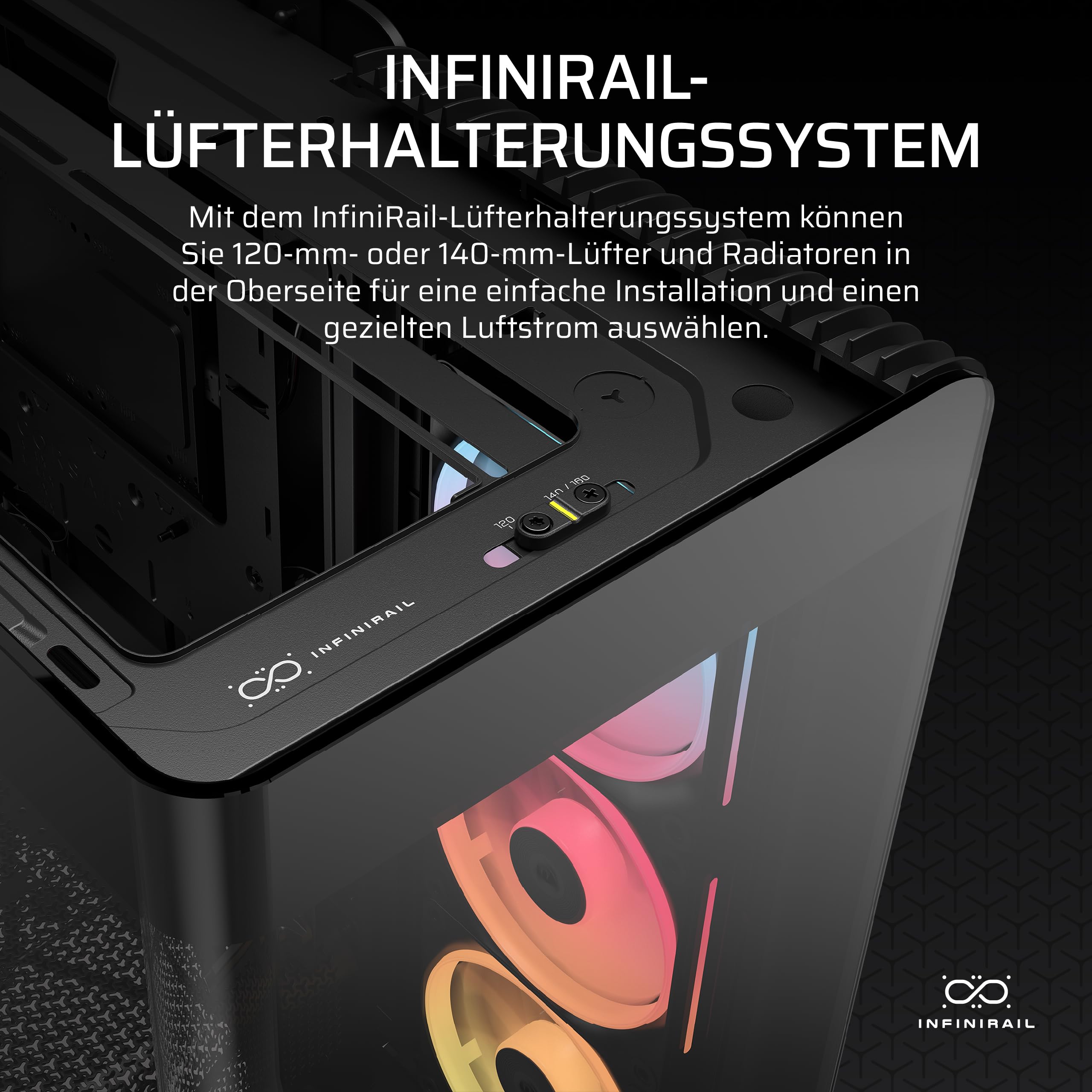 CORSAIR Frame 4500X LX-R RGB LINK Panoramaglas Mid-Tower-PC-Gehäuse – InfiniRail Lüftermontagesystem, Passend für Zwei 360 mm Radiatoren, GPU Anti-Sag, Enthält 3X LX120R RGB LINK Lüfter – Schwarz 6