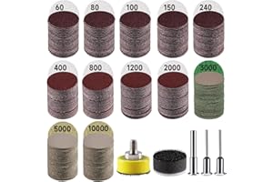 365 PCS 1 Inch Sanding Disc, GOH DODD Hook and Loop 60 to 10000 Grit Wet Dry Sandpaper Micro Sand Paper with 1/8" 1/4" Shank, Backing Pad, Foam Pads for Auto Metal Glass Resin Wood Polishing Sanding