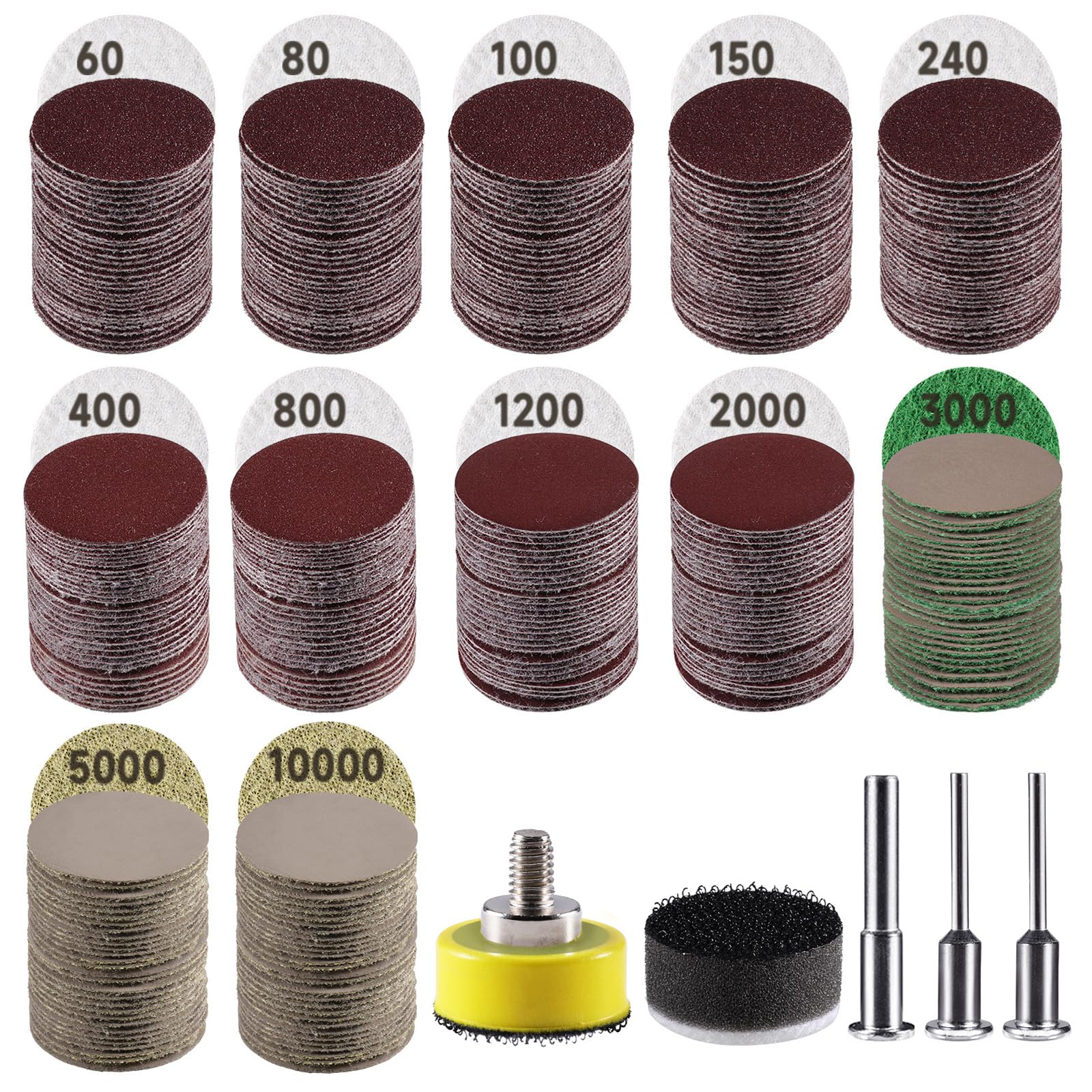 Photo 1 of 365 PCS 1 Inch Sanding Disc, GOH DODD Hook and Loop 60 to 10000 Grit Wet Dry Sandpaper Micro Sand Paper with 1/8" 1/4" Shank, Backing Pad, Foam Pads for Auto Metal Glass Resin Wood Polishing Sanding